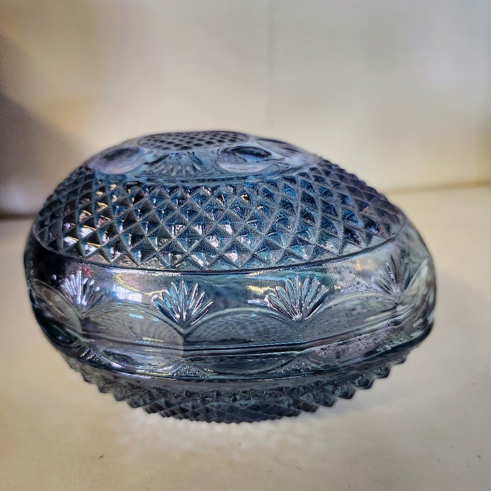 Vintage Blue Glass Fostoria Egg Shape Tricket Dish